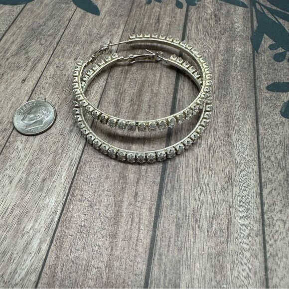 Silver Marquis Crystal 2 In Hoops B1 - Picture 3 of 3